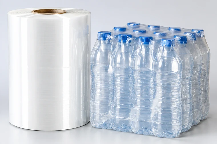 Shrink film roll with bundled products